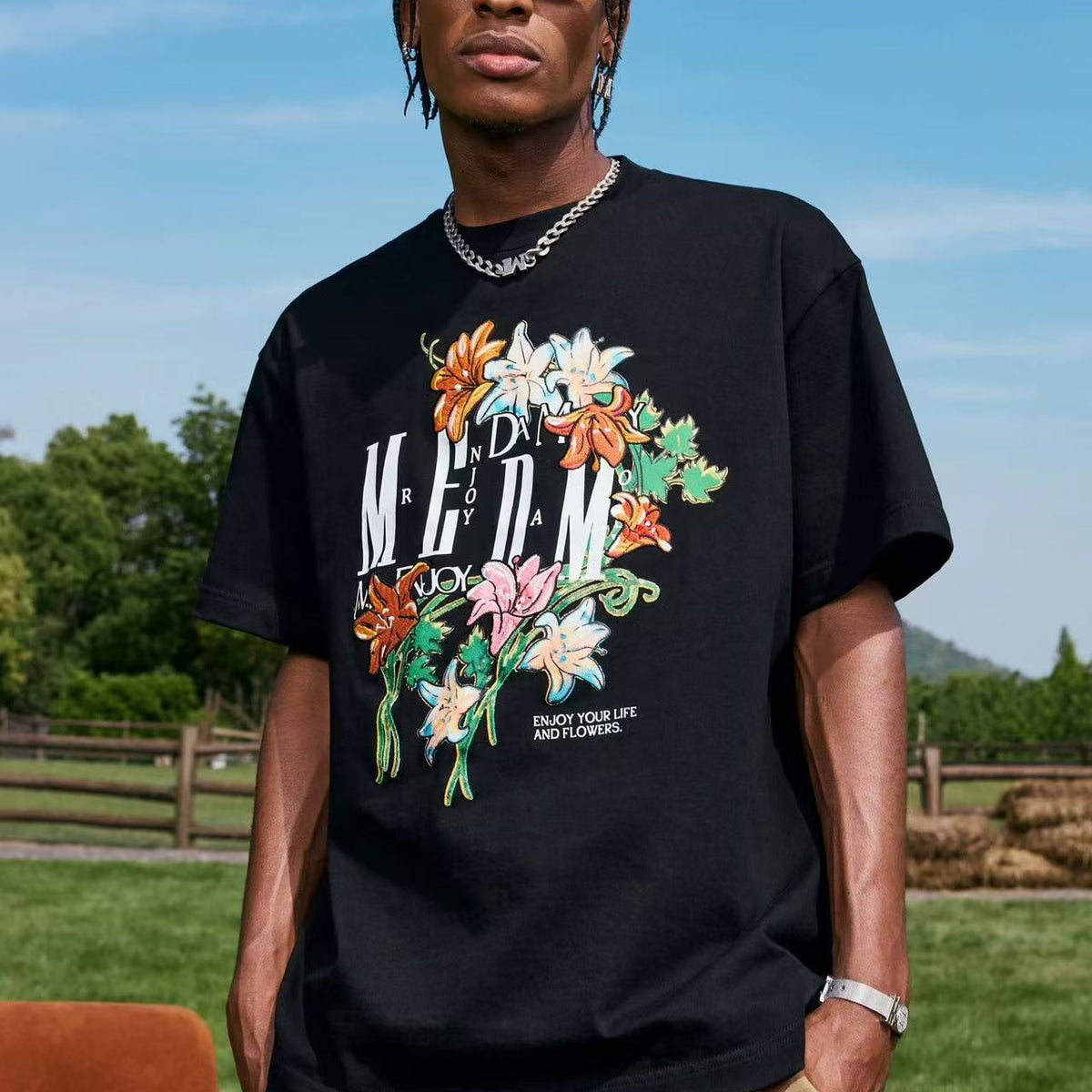 MEDM Twisted Floral Print Short-sleeved T-shirt