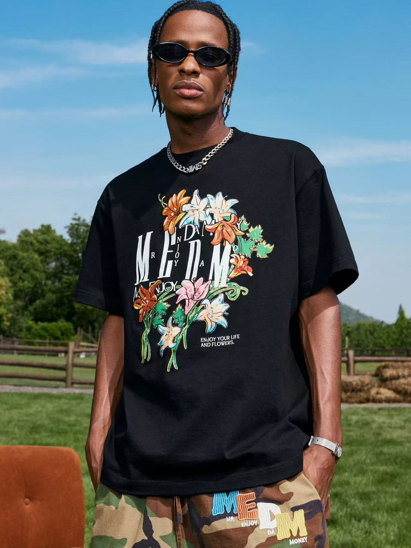 MEDM Twisted Floral Print Short-sleeved T-shirt