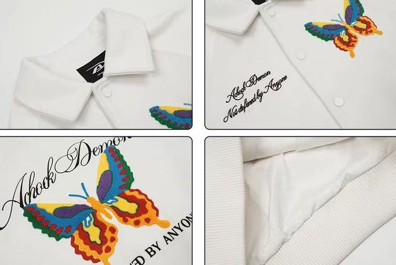 ACHOCK Butterfly Embroidered Stand Collar Baseball Jacket