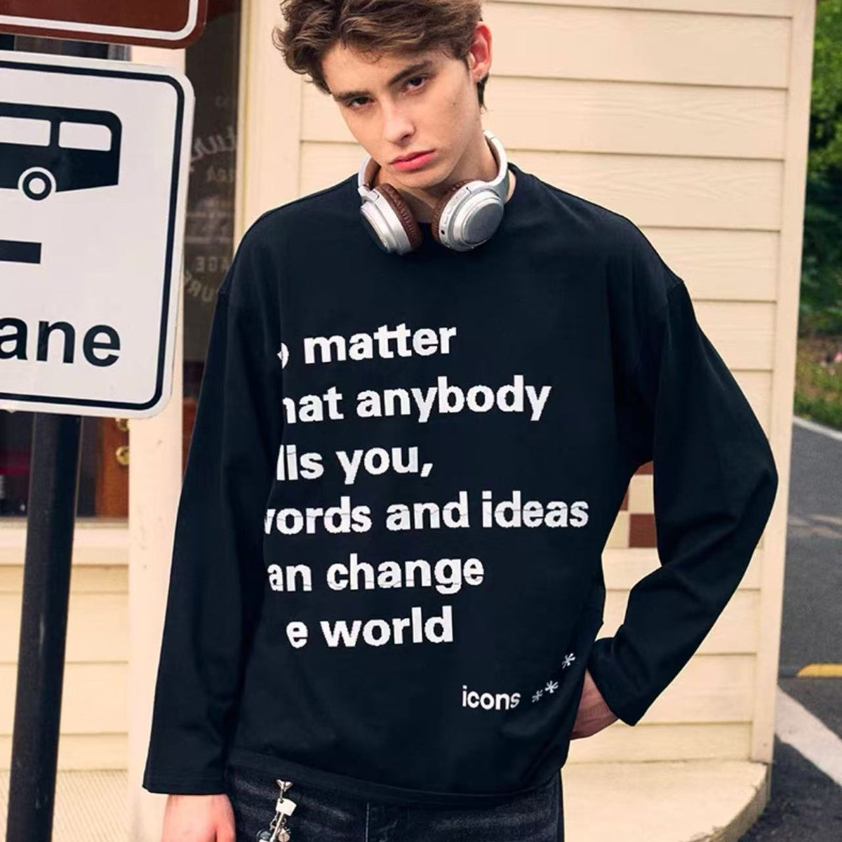 ICONSLAB Mosaic Text Long Sleeve T-shirt