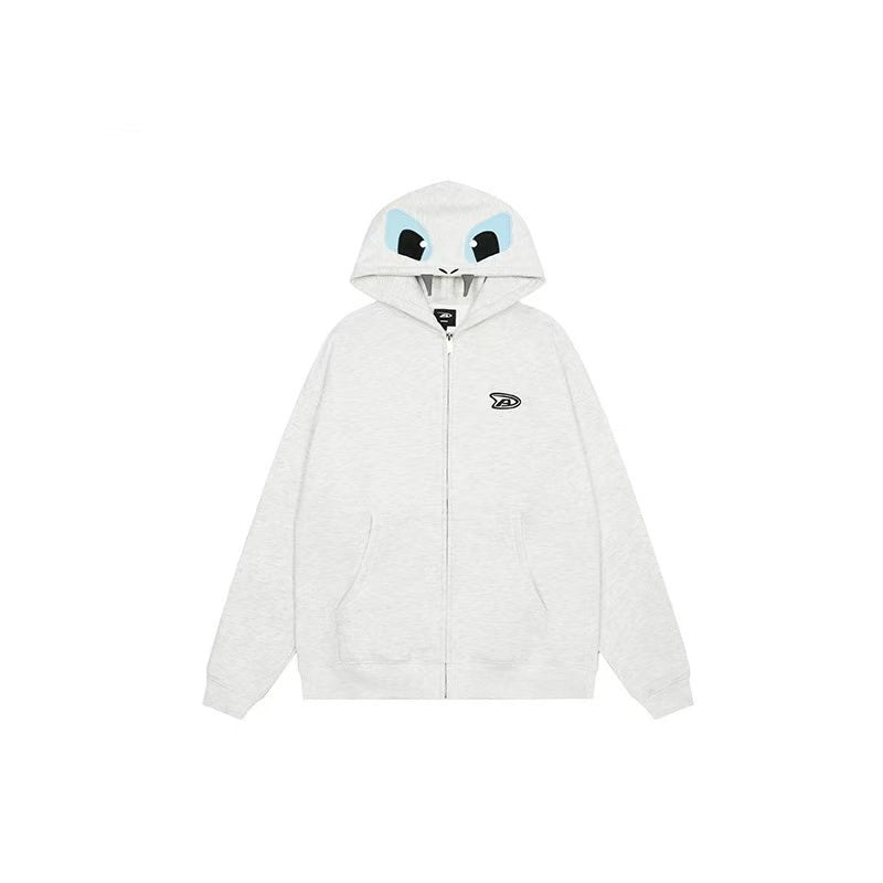 ACHOCK Little Devil Embroidered Velvet Zipper Hoodie