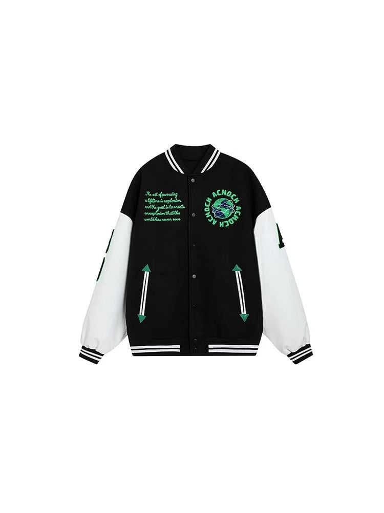 ACHOCK Green Earth Embroidered Baseball Jacket