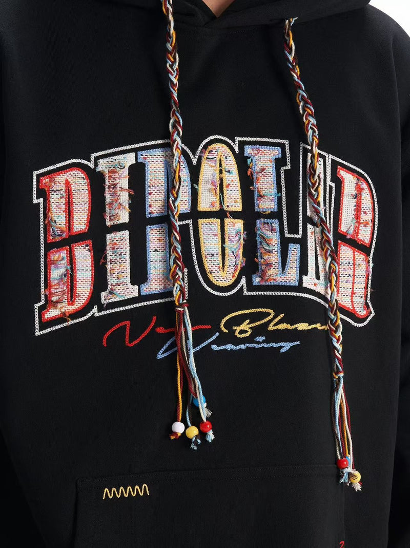 BIPOLAR Rainbow Tassel Appliqué Embroidered Hoodie