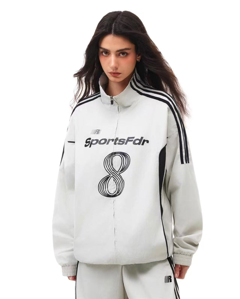 FDR Stand Collar Patchwork Color Contrast Jacket