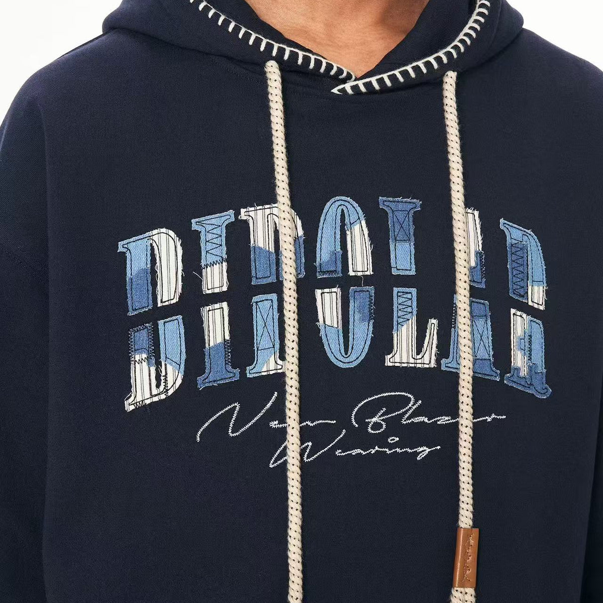 BIPOLAR Denim Striped Patch hoodie