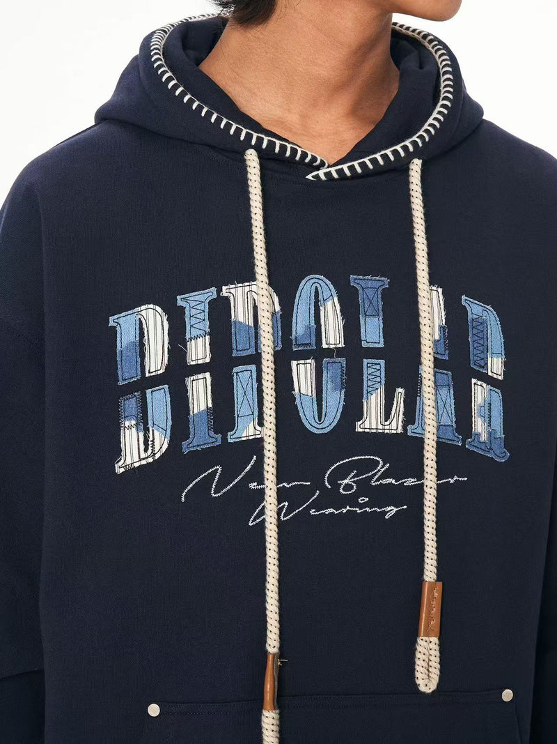 BIPOLAR Denim Striped Patch hoodie