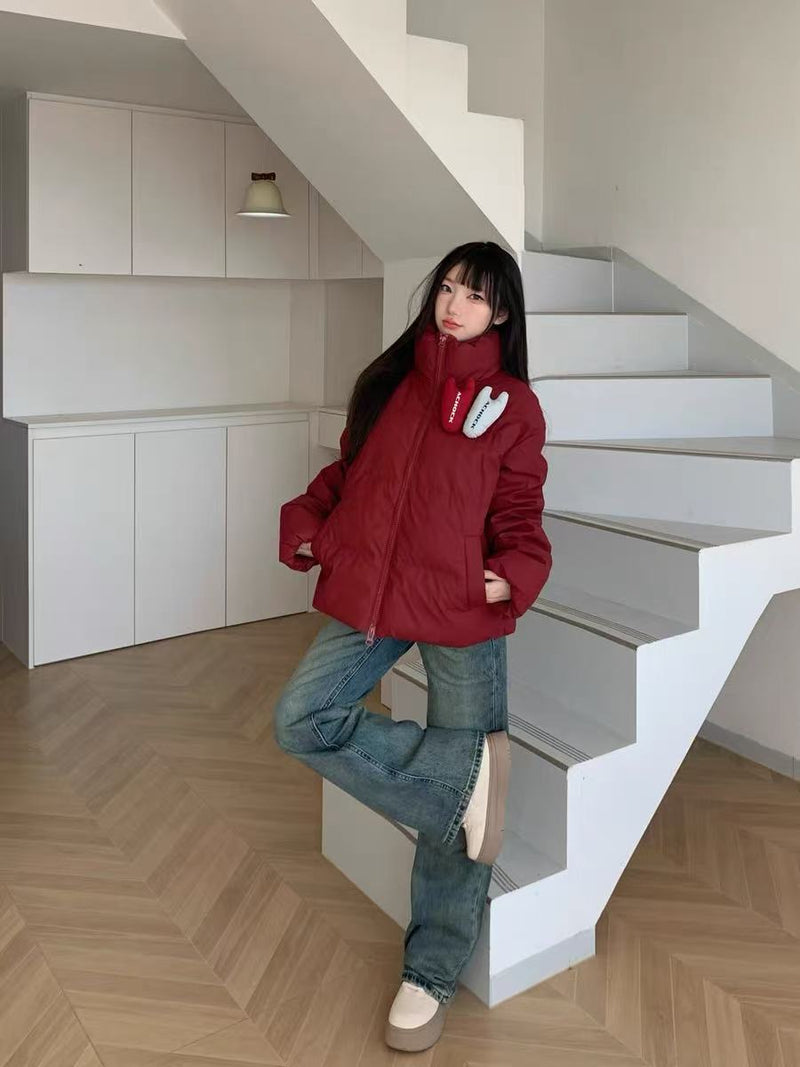 ACHOCK PU Leather Velcro Down Jacket