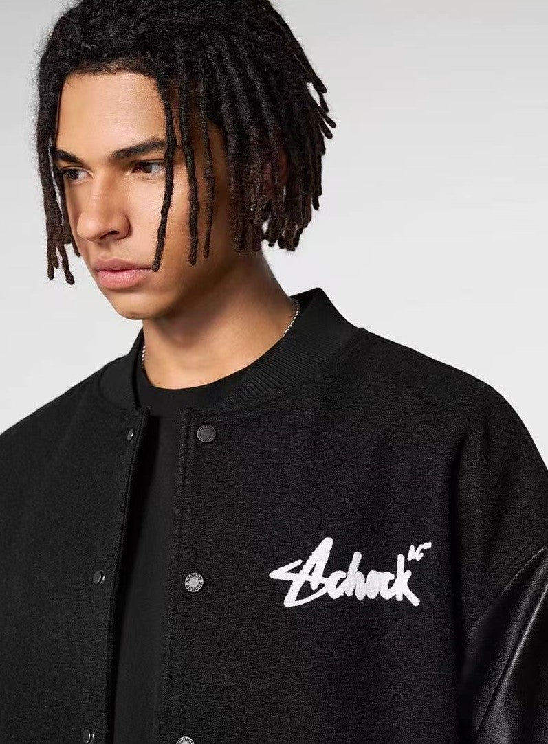 ACHOCK Retro Patchwork PU Leather Jacket