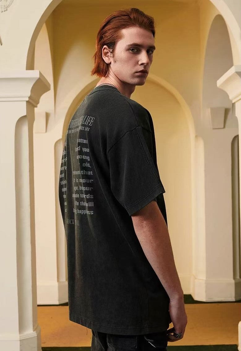 ACHOCK Washed Black Abstract Flame Print T-shirt