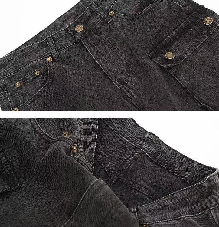 ACHOCK Street Washed Multi-pocket Jeans