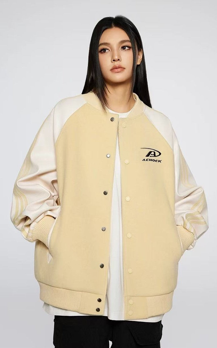 ACHOCK Contrast Patchwork Raglan-sleeve Baseball Jersey