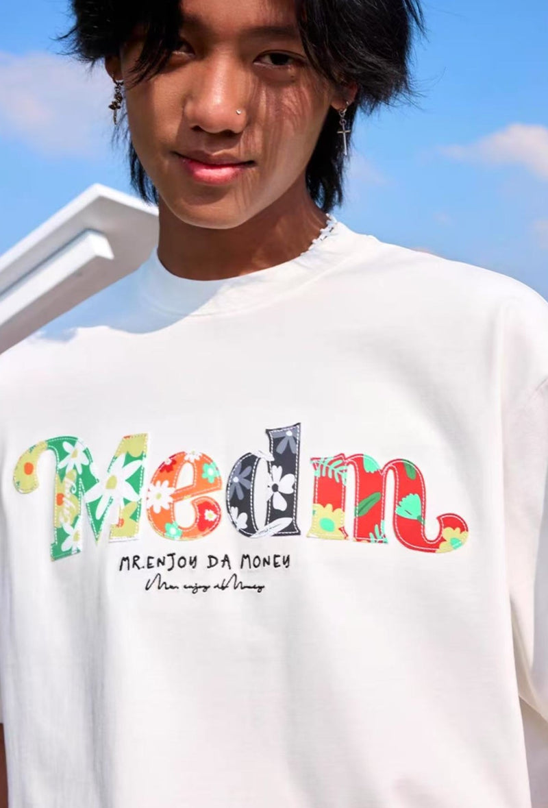 MEDM Floral Fruit Branch Padded Patch Embroidered Short-sleeved T-shirt