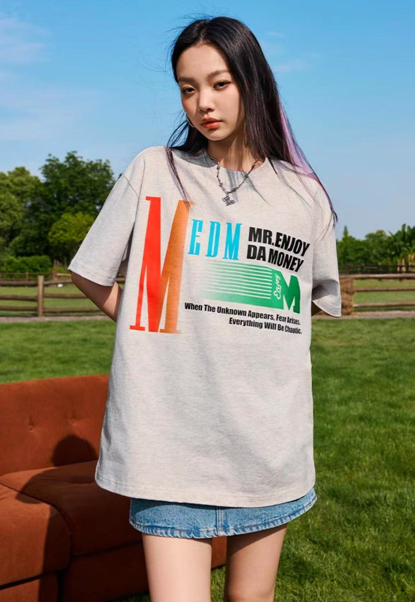MEDM Gradient Logo Letter Print Short-sleeved T-shirt