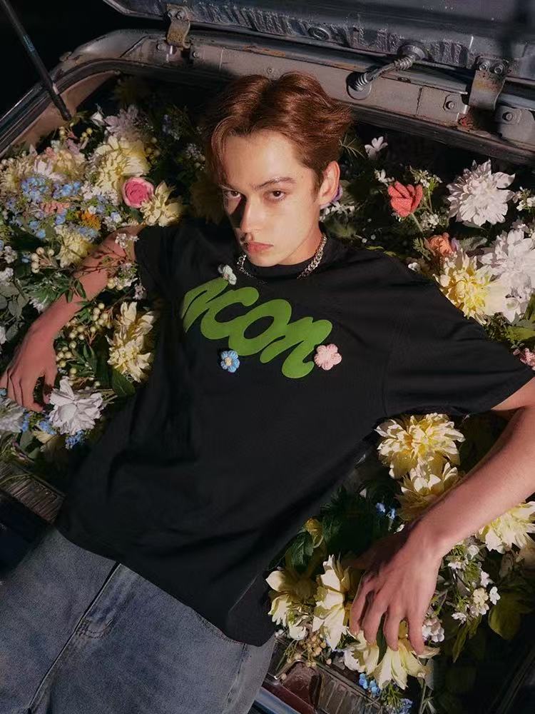 ICONSLAB 3-D Woolen Flower Logo T-shirt