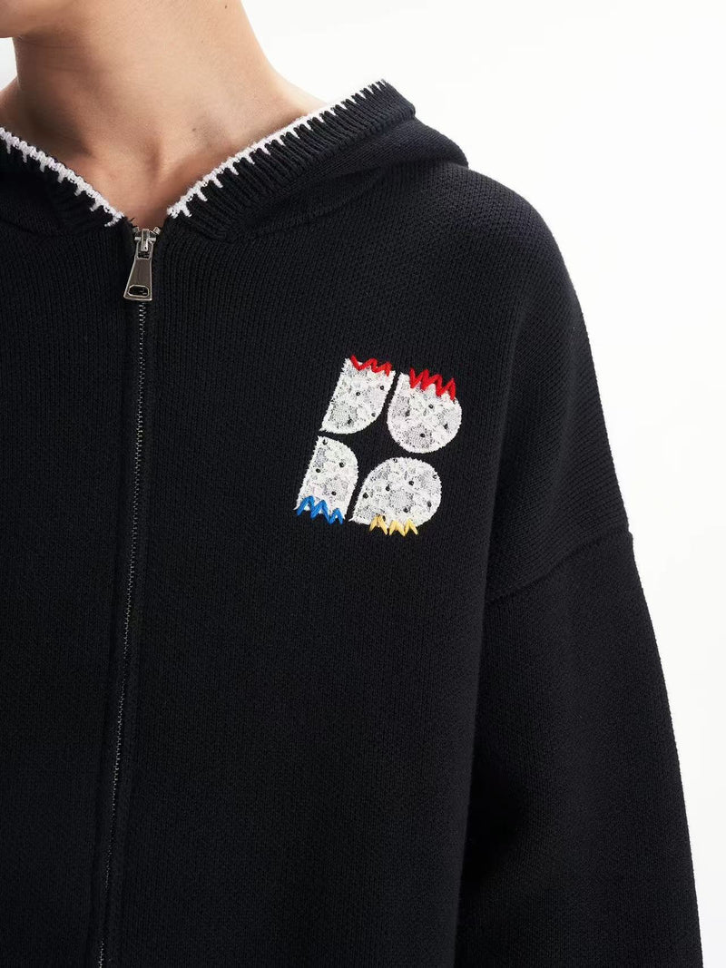 BIPOLAR Four-pointed Star Knitted Cardigan Zipper Sweater