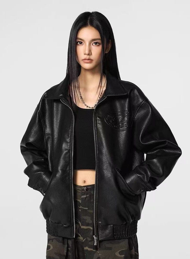 ACHOCK Heavy Steel Embossed Leather Jacket