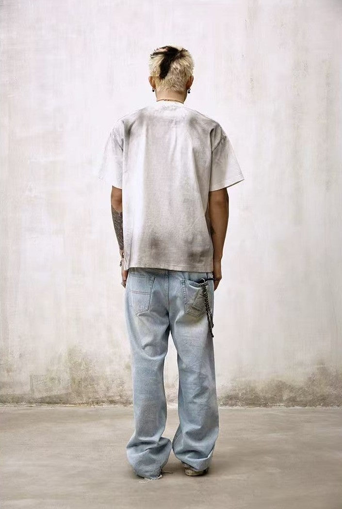 REMEDY Distressed Marlboro Design Short-sleeve T-Shirt