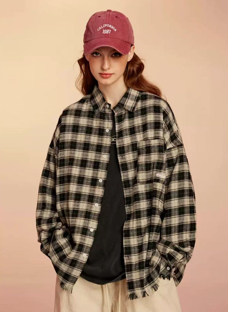 ICONSLAB Plaid Hem Long Sleeve T-shirt