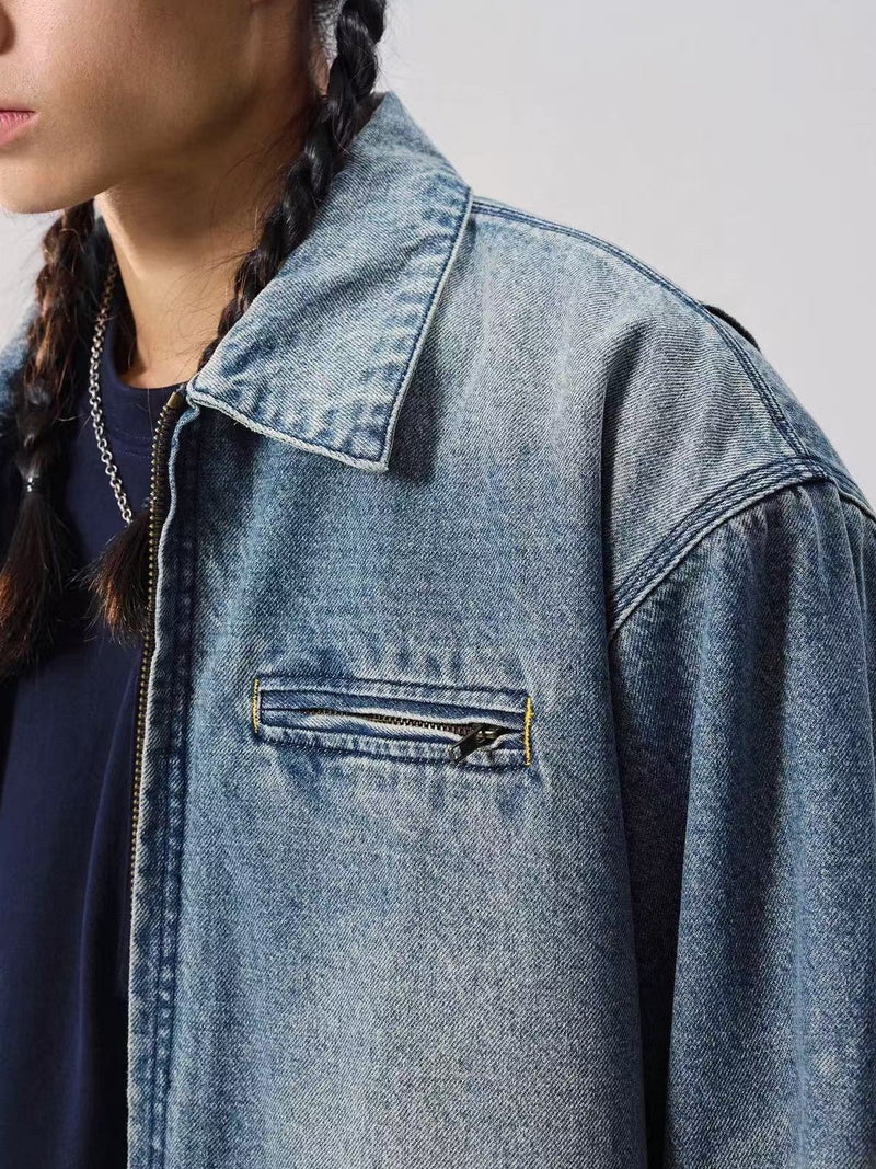 REMEDY Logo Embroidery Retro Denim Jacket