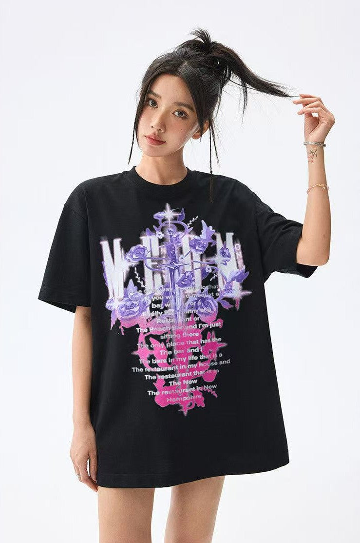 MEDM Rose and Sword Print Short-sleeve T-Shirt