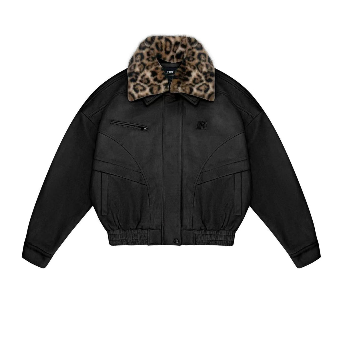 FDR  Suede Leopard Print Contrast Lapel Cardigan Jacket