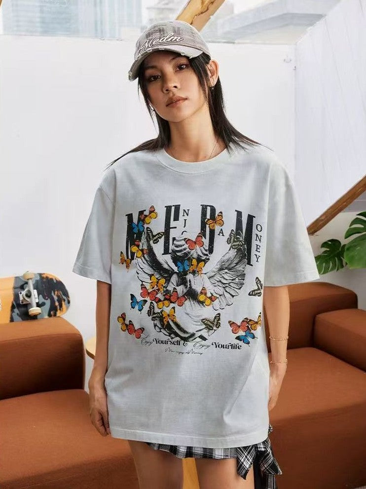 MEDM Angel Butterfly Washed Short Sleeve T-Shirt