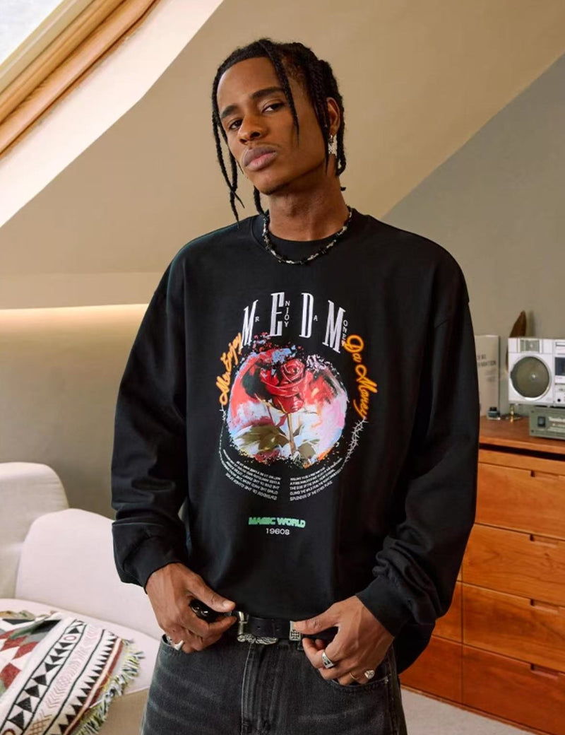 MEDM Flowers and Thorns Circular Text Long-sleeved T-shirt