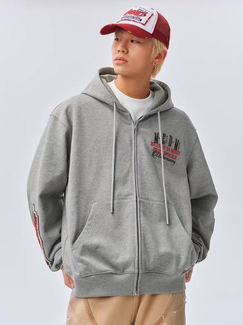 MEDM Retro Typography Embroidered Zipper Hoodie