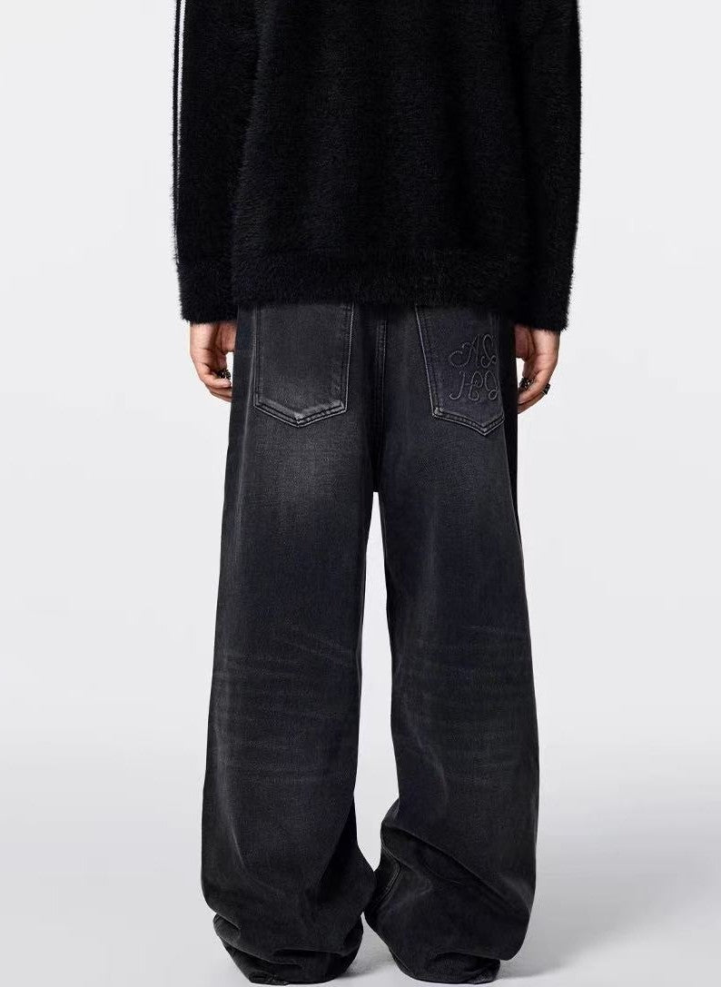 ACHOCK Vintage Washed Logo Stitching Jeans