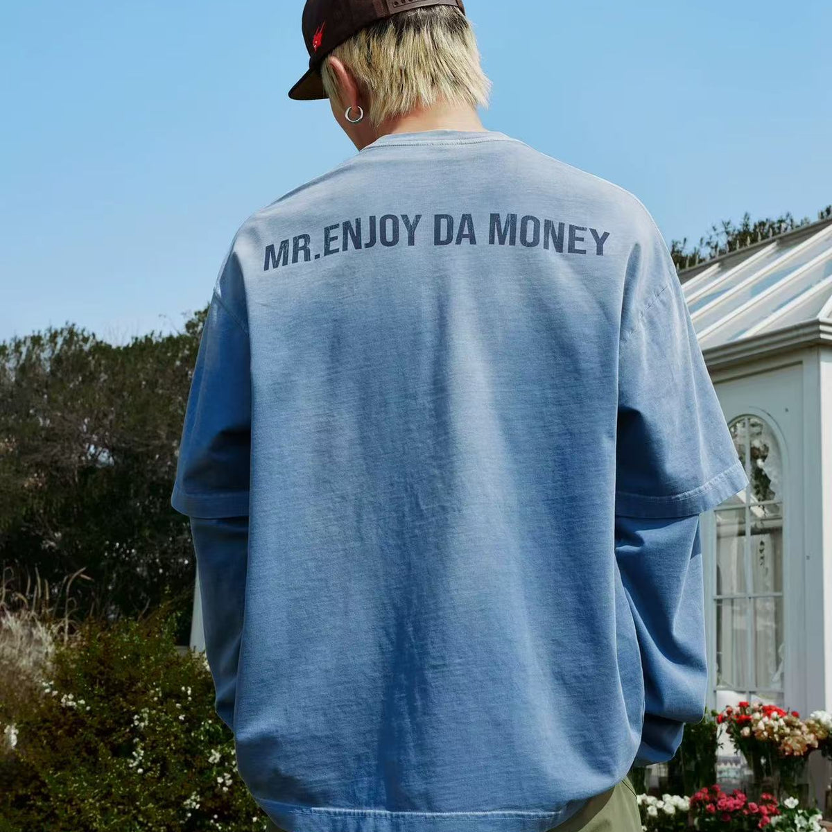 MEDM Washed Distressed Two-piece Long-sleeved T-shirt