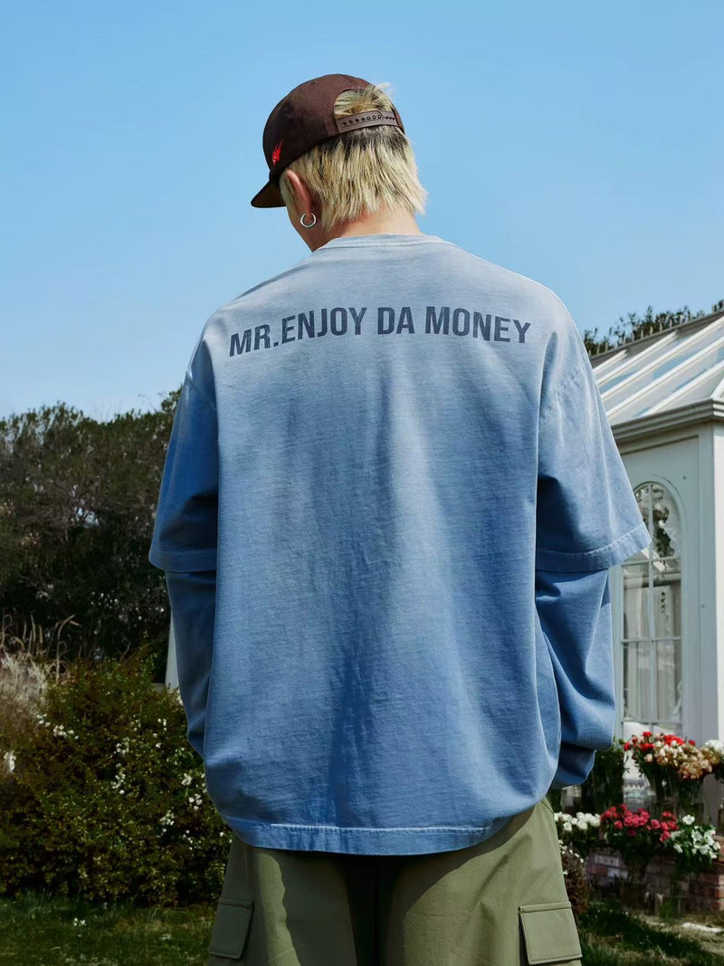 MEDM Washed Distressed Two-piece Long-sleeved T-shirt