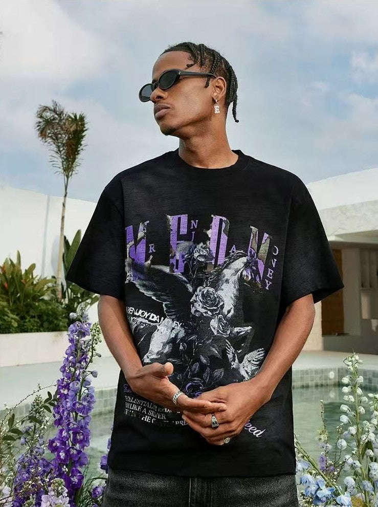MEDM Pegasus Distressed Short-sleeved T-shirt