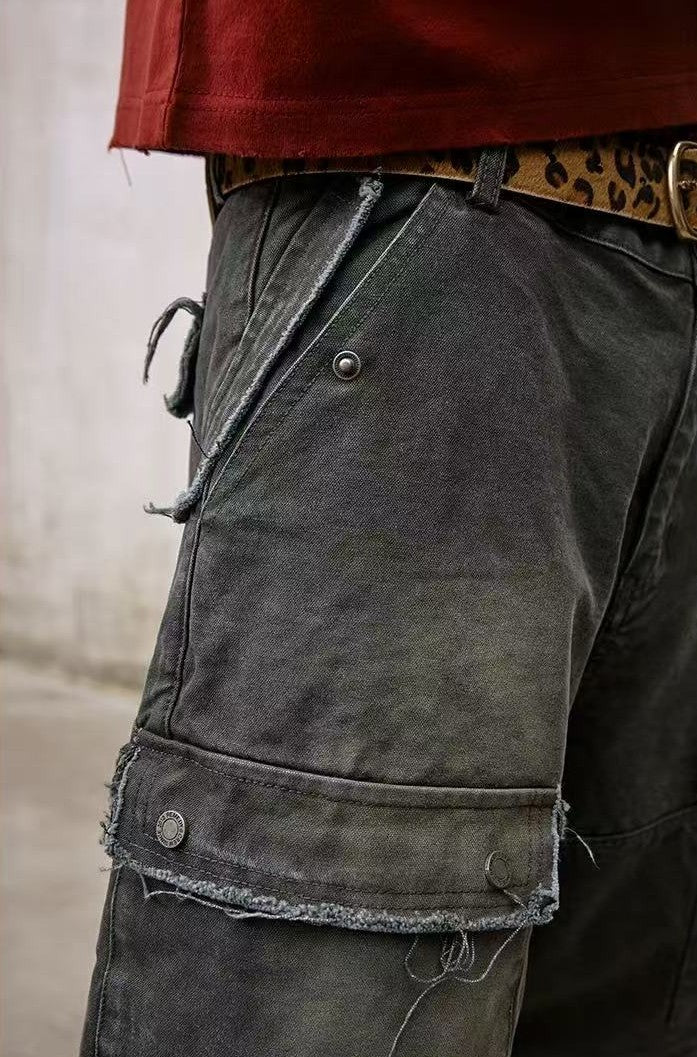 REMEDY Washed Fringed Cargo Shorts