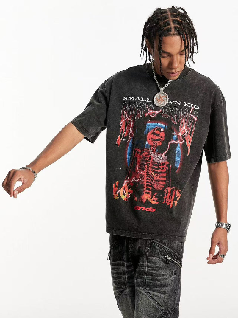 STK Washed Skull Print Crew Neck T-Shirt