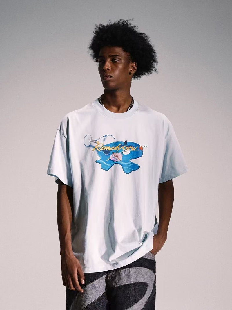 REMEDY Wine Glass R Logo Print Short-sleeve T-Shirt