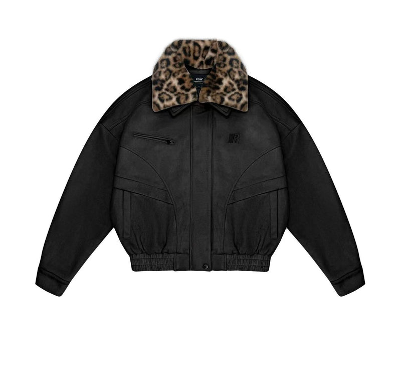 FDR  Suede Leopard Print Contrast Lapel Cardigan Jacket
