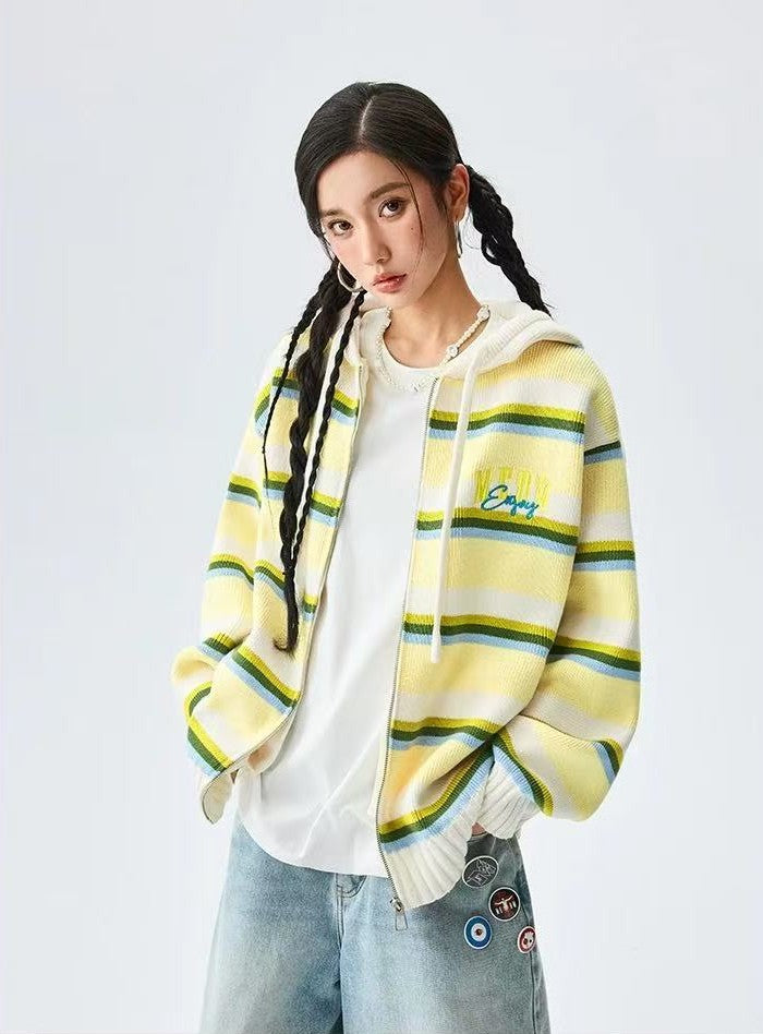 MEDM Color Striped Hooded Sweater