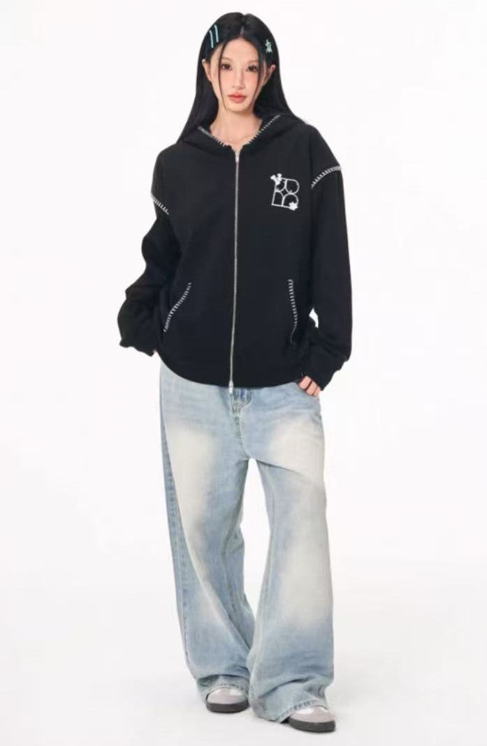 BIPOLAR Dog Ear Patch Zipper Hoodie