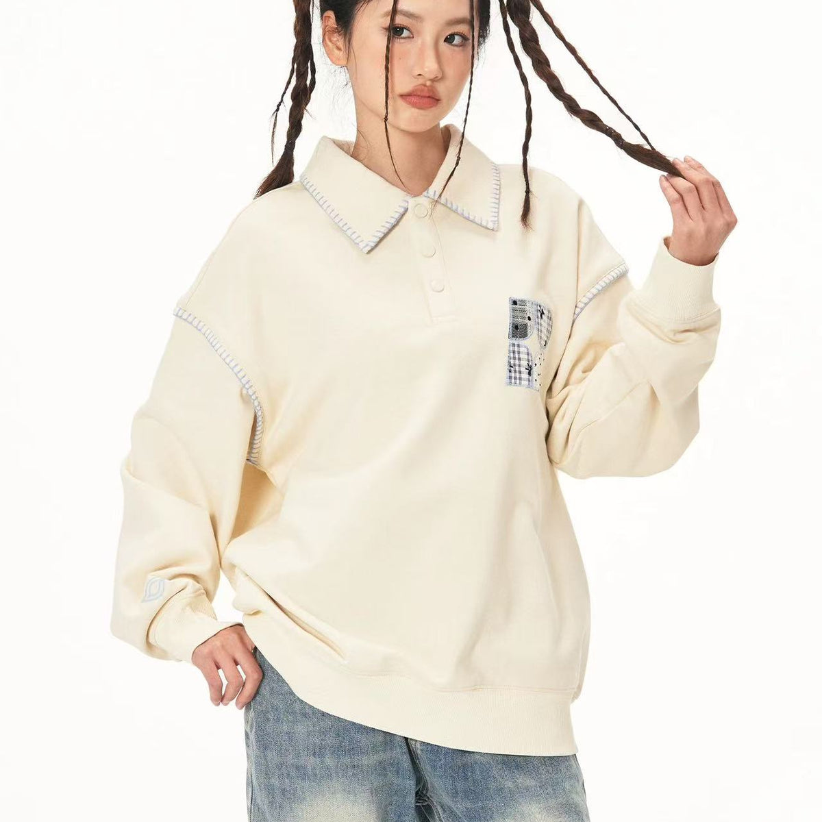 BIPOLAR Lace Patch Polo Sweatshirt