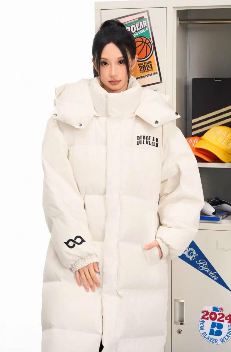 BIPOLAR Flocked Long Knee-length Foldable Duck Down Hooded Jacket