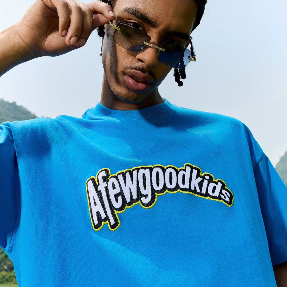 AFGK Curved Patch Embroidered Short-sleeved T-shirt