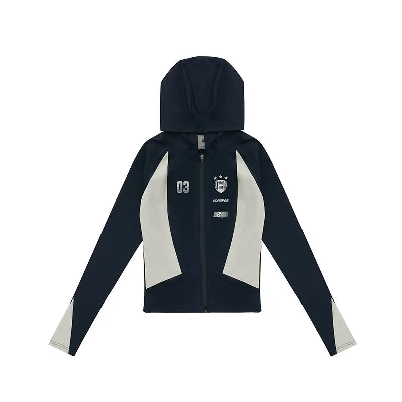FDR Retro Contrast Patchwork Hooded Sweatshirt (For Women)