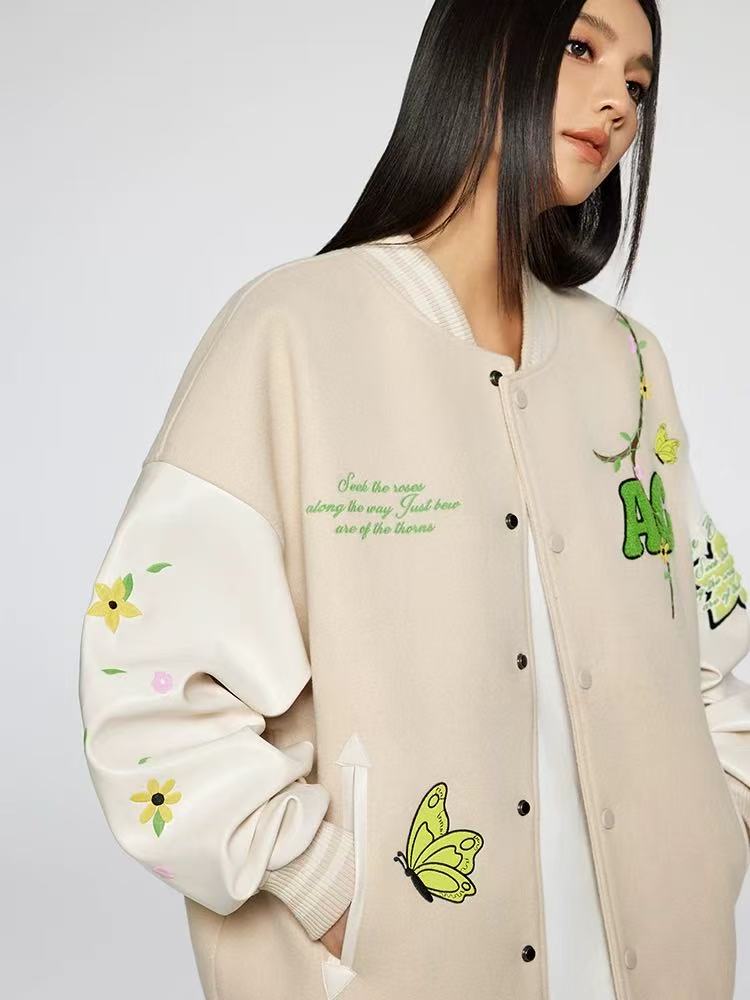 ACHOCK Heavy Hip-hop Flower Vine Embroidery Baseball Jacket