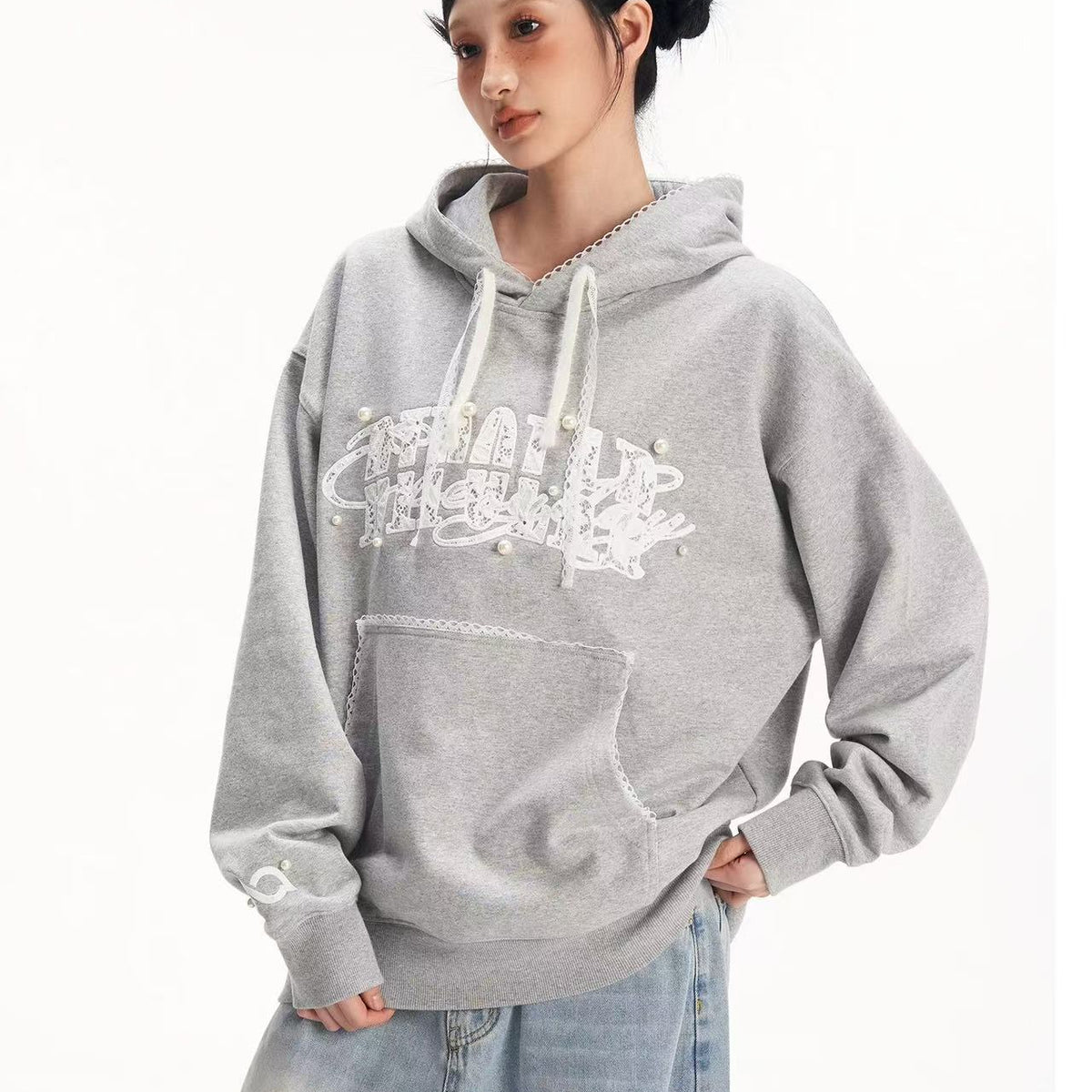 BIPOLAR Lace Pearl Patch Logo Hoodie