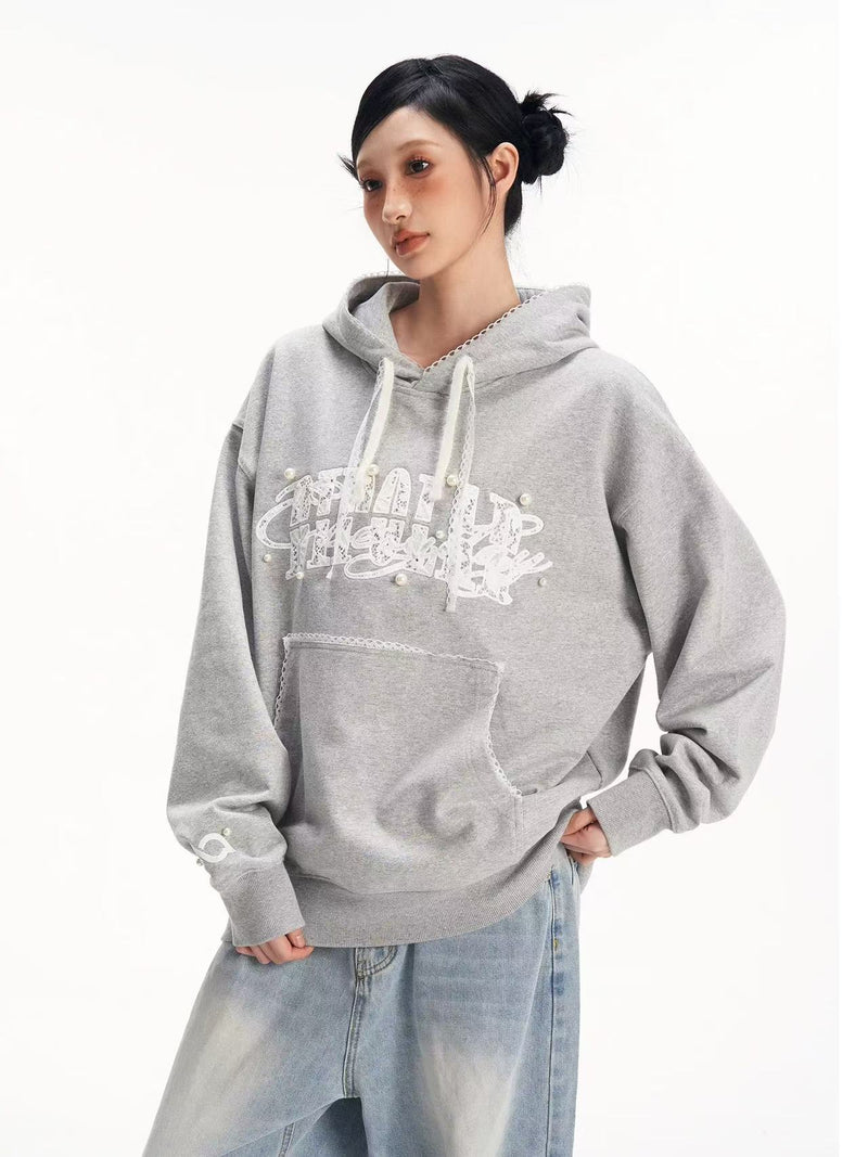 BIPOLAR Lace Pearl Patch Logo Hoodie