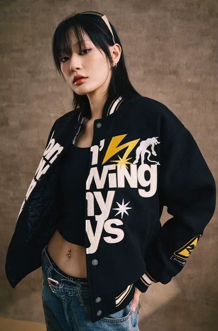 REMEDY Lightning Pledge Embroidered Letter Jacket