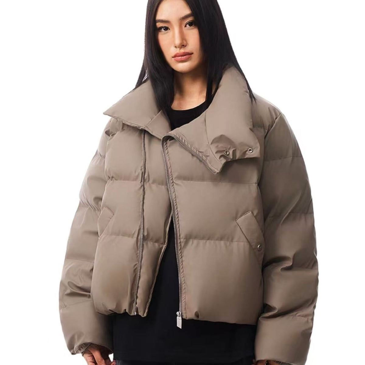 FDR Diagonal Zipper Stand Collar Down Jacket (For Women)