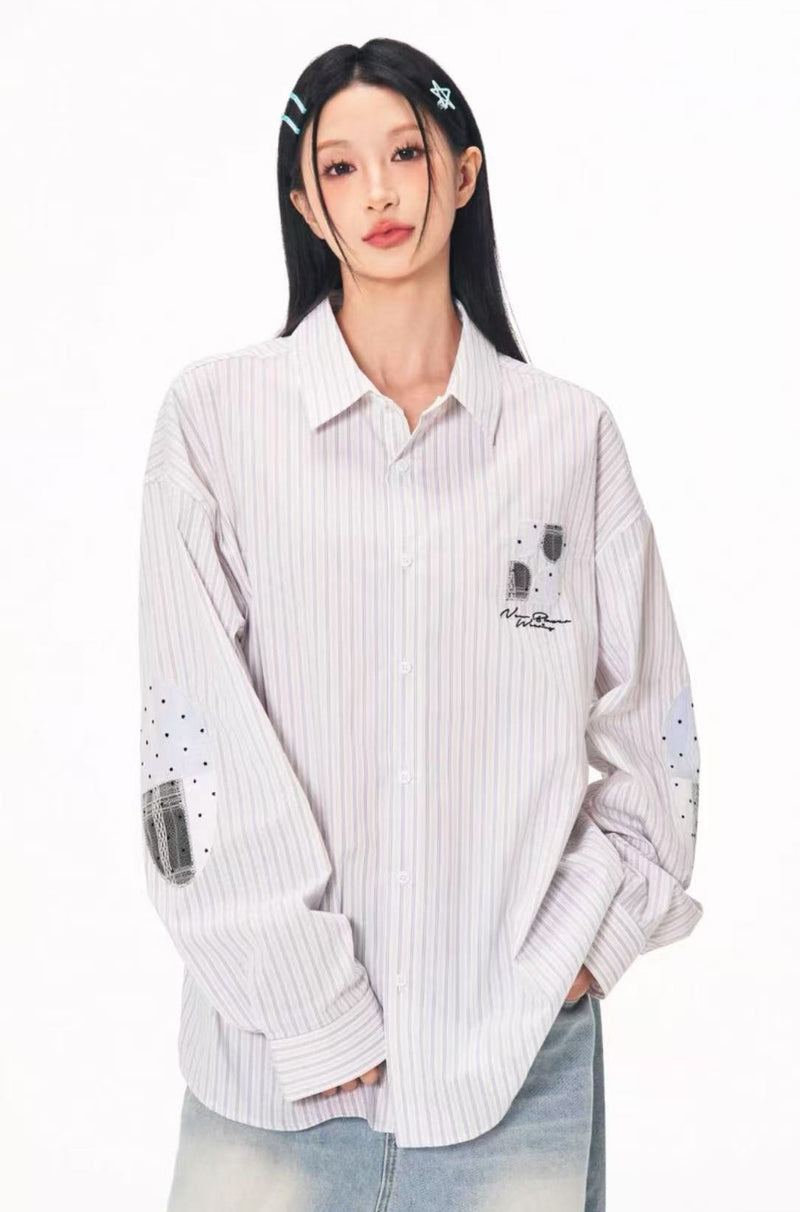 BIPOLAR Lace Plaid Patchwork Striped Polo Shirts