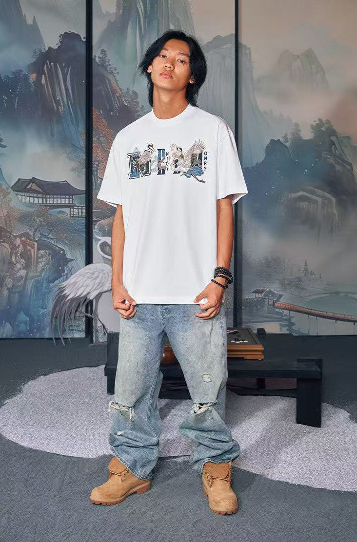 MEDM Crane Embroidered Short-sleeve T-shirt