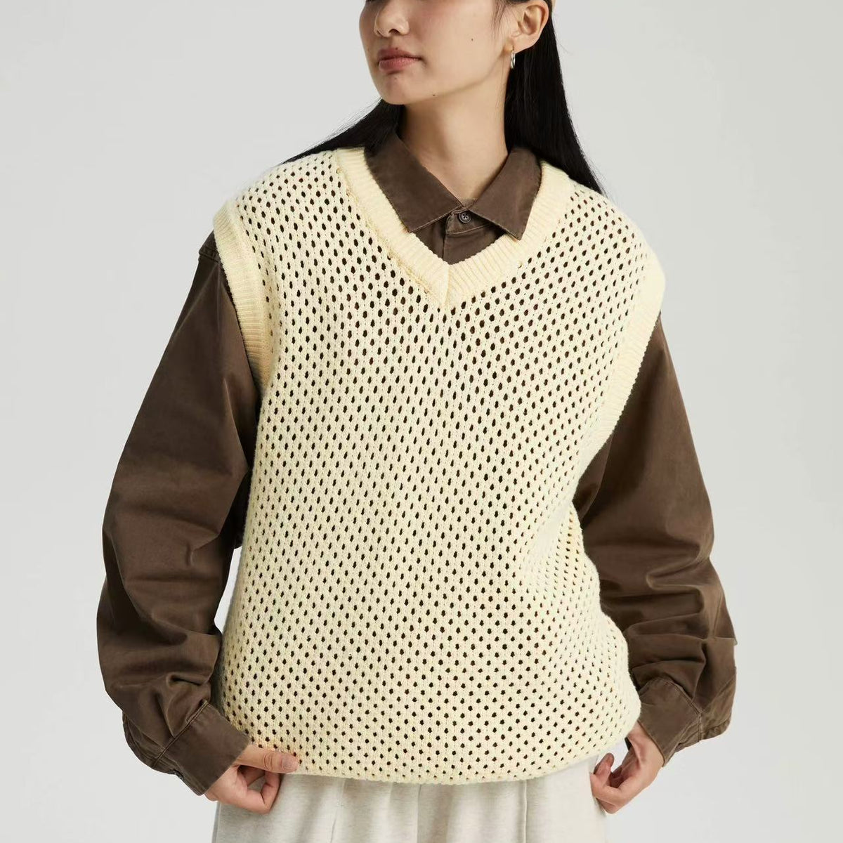 WASSUP Hollow V-neck Wool Vest